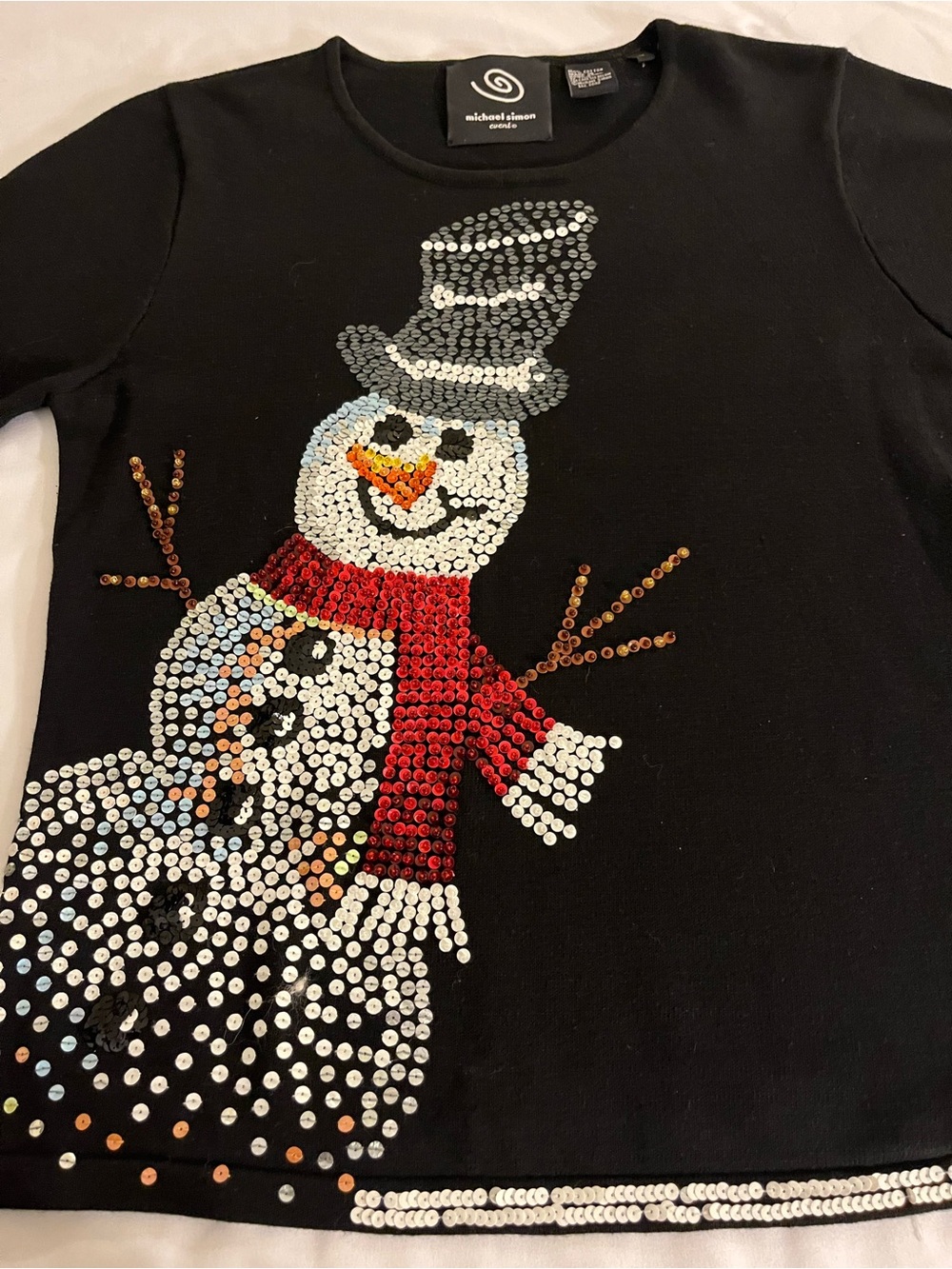 Michael Simon Black Sequin Snowman Sweater